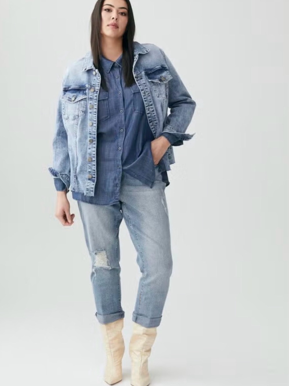 Women's Light Blue Oversized Denim Jacket - Relaxed Jean Jacket
